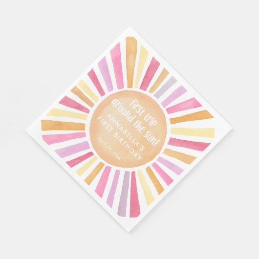 最初の旅のまわりに日少女の最初の誕生日 スタンダードランチョンナプキン (角)