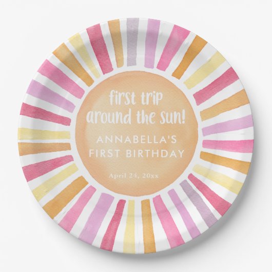 最初の旅のまわりに日少女の最初の誕生日 ペーパープレート (正面)