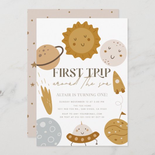 最初の旅のまわりに日房保1歳の誕生日 招待状 (正面/裏面)