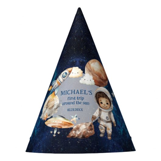 最初の旅のまわりに日銀河系1st誕生日ハット パーティーハット (正面)