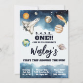 最初の旅のまわりに日、子供の宇宙誕生日 招待状 (正面)