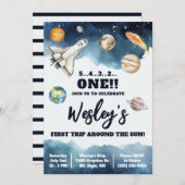 最初の旅のまわりに日、子供の宇宙誕生日 招待状 (正面/裏面)