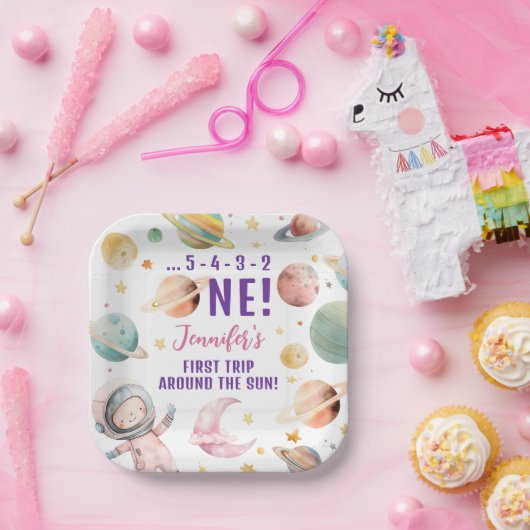 最初の旅のまわりに行ザサンガール宇宙1st誕生日 ペーパープレート (パーティー)