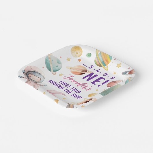 最初の旅のまわりに行ザサンガール宇宙1st誕生日 ペーパープレート (傾斜あり)