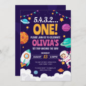 最初の旅のまわりに行ザサンガール宇宙1st誕生日 招待状 (正面/裏面)