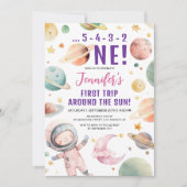 最初の旅のまわりに行ザサンガール宇宙1st誕生日 招待状 (正面)