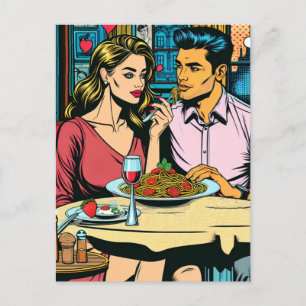 最初の日付のカップル Spaghettisディナー ポストカード
