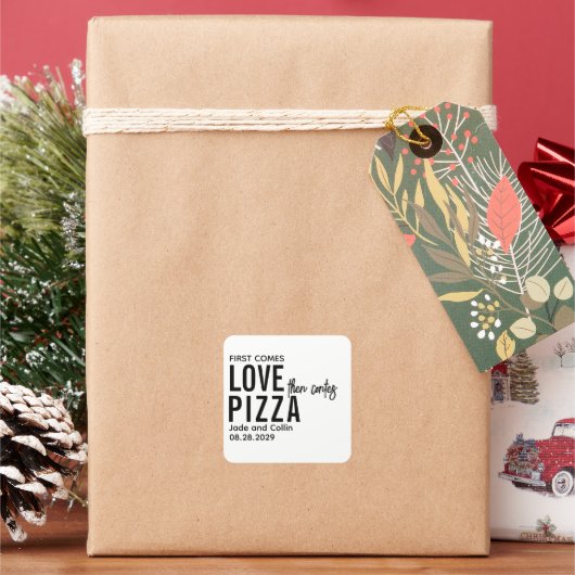 最初の来愛の後のピ来ザ |おもしろいピザパーティー スクエアシール (クリスマス)