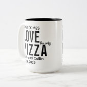 最初の来愛の後のピ来ザ |おもしろいピザパーティー ツートーンマグカップ (正面左)