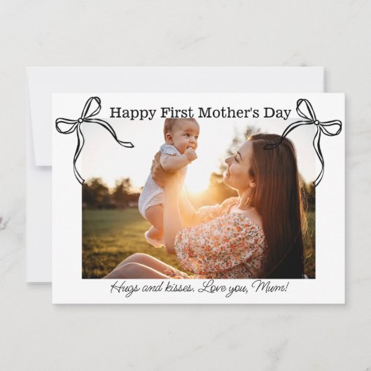 最初の母の日かわいいブラックボウフォト シーズンカード (正面)