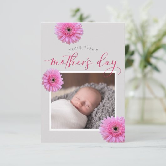 最初の母の日のデイジーフォトフラットカード (スタンド正面)
