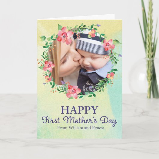 最初の母の日の写真グリーティングカード カード (正面)