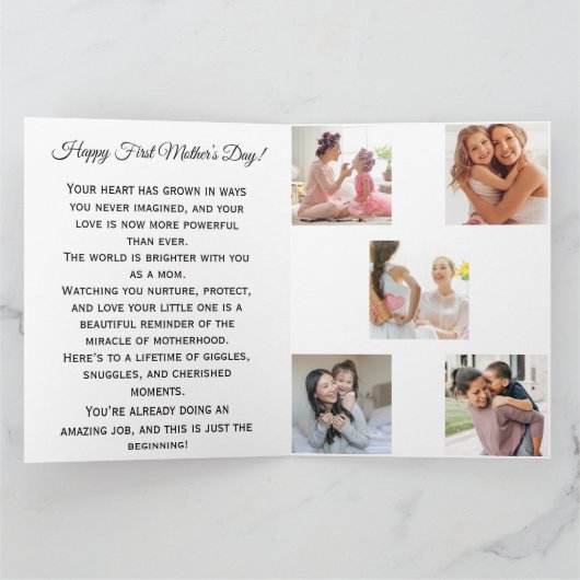 最初の母の日の写真コラージュ　甘い言葉 カード (内部)
