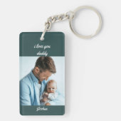 最初の父の日の名前と年の緑2の写真 キーホルダー (裏面)
