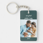 最初の父の日の名前と年の緑2の写真 キーホルダー (正面)