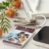 最初の父の日の名前と年の緑2の写真 キーホルダー (正面右)