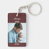 最初の父の日の名前と年の緑2の写真 キーホルダー (裏面)