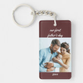 最初の父の日の名前と年の緑2の写真 キーホルダー (正面)