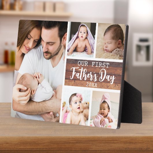 最初の父の日ウッド5フォトコラージュ フォトプラーク