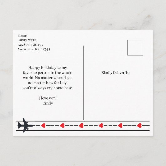 最初の着陸時に私の1番最初の電話相手はあなただよ、愛してる、かわいいやつ! ポストカード (裏面)