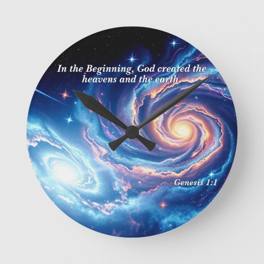 最初の神と創造の聖句 ラウンド壁時計 (正面)