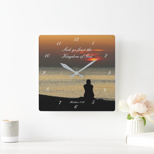 最初の神の国を求めるマタイ6:33日の出 スクエア壁時計 (ホーム)