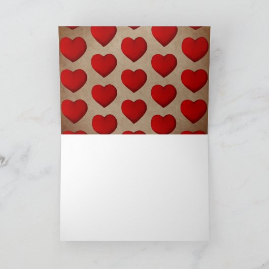 最初の素朴バレンタインデーの赤いハート シーズンカード (内部)