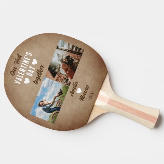 最初の素朴バレンタインデーを一緒に2枚の写真 卓球ラケット (横)