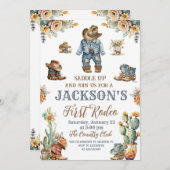 最初の素朴Rodeo Wild West Boy最初の誕生日 招待状 (正面/裏面)