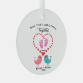 最初の結婚したオーナメントパーソナライズされた&エレガント ガラスオーナメント (正面右)