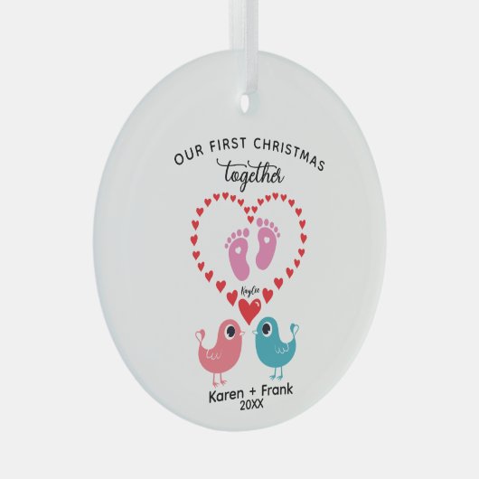 最初の結婚したオーナメントパーソナライズされた&エレガント ガラスオーナメント (正面右)