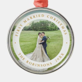 最初の結婚したクリスマスとカスタム写真 メタルオーナメント