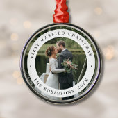 最初の結婚したクリスマスとカスタム写真 メタルオーナメント