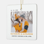 最初の結婚したクリスマスのミニマモダンリスト セラミックオーナメント (左)