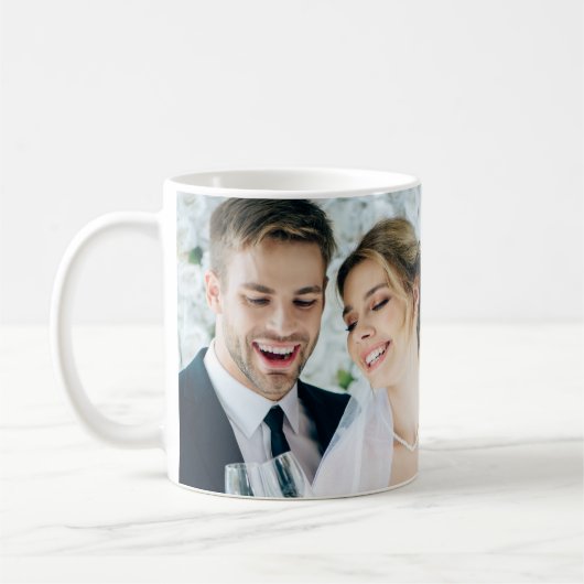 最初の結婚したクリスマスの名前の年写真 コーヒーマグカップ (左)