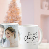 最初の結婚したクリスマスの名前の年写真 コーヒーマグカップ