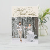 最初の結婚したクリスマスの新しいフォトクリーム シーズンカード (スタンド正面)