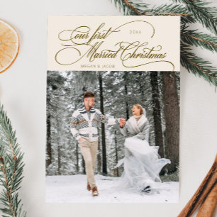 最初の結婚したクリスマスの新しいフォトクリーム シーズンカード