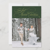 最初の結婚したクリスマスの新婚フォトグリーン シーズンカード (正面)