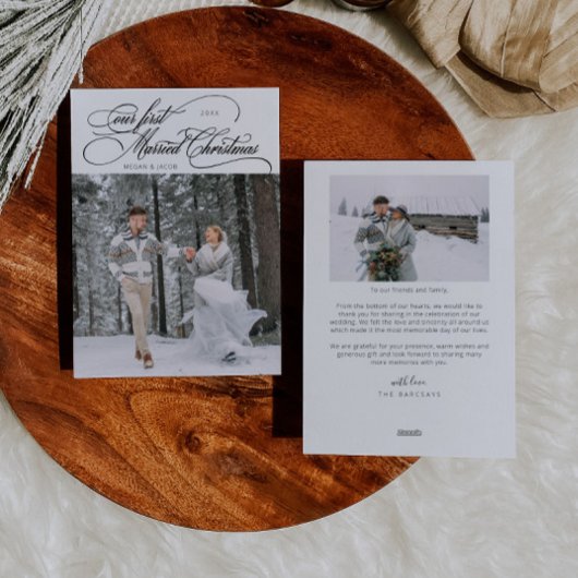 最初の結婚したクリスマスの新婚フォトホワイト シーズンカード
