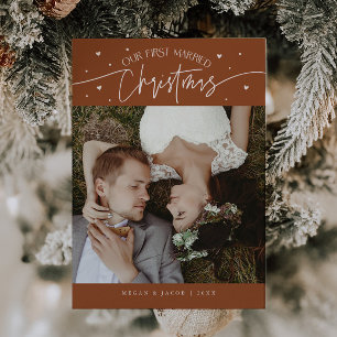 最初の結婚したクリスマスの新婚写真テラコッタ シーズンカード