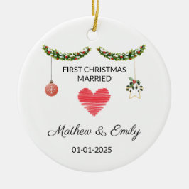 最初の結婚したクリスマスオーナメント結婚したオーナメント セラミックオーナメント
