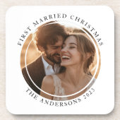 最初の結婚したクリスマスカスタムの写真 コースター (正面)