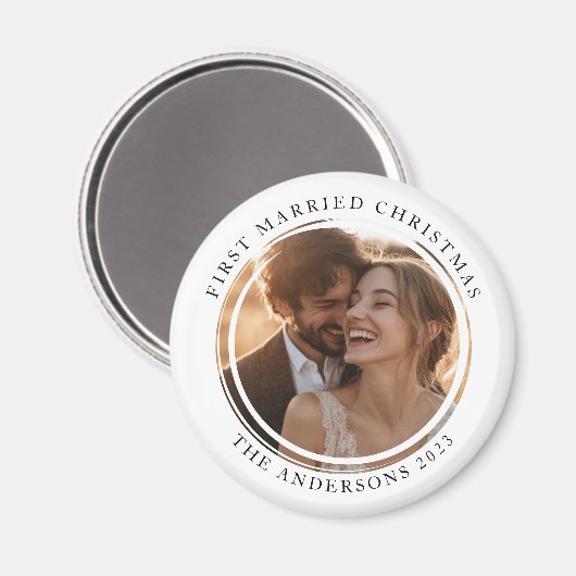 最初の結婚したクリスマスカスタムの写真 マグネット (正面/裏面)