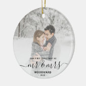 最初の結婚したクリスマスカスタムフォトブラックスクリプト セラミックオーナメント (左)