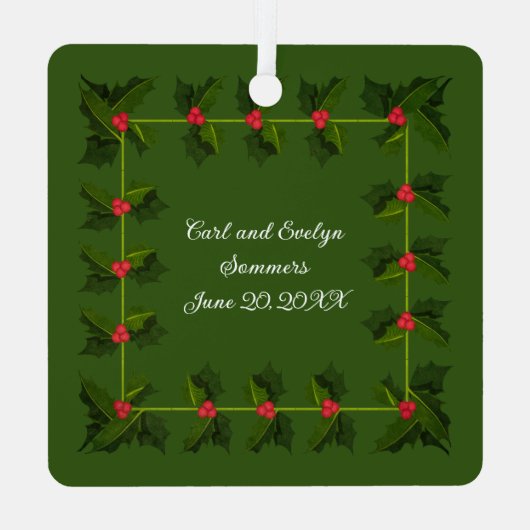 最初の結婚したクリスマスグリーン メタルオーナメント (裏面)