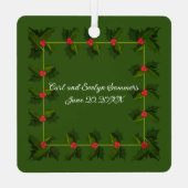 最初の結婚したクリスマスグリーン メタルオーナメント (裏面)