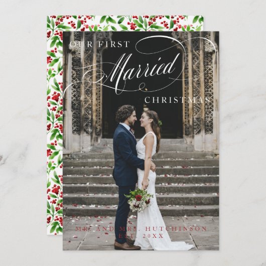 最初の結婚したクリスマススクリプト写真 シーズンカード (正面/裏面)