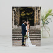 最初の結婚したクリスマススクリプト写真 箔シーズンカード (立ち正面)