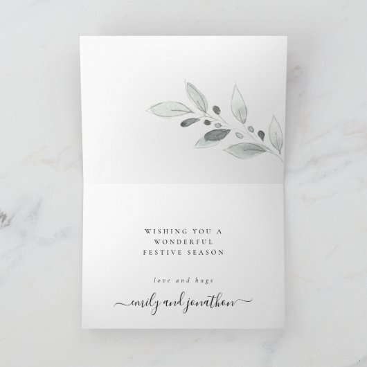 最初の結婚したクリスマスフォトの葉を折り畳み カード (内部)